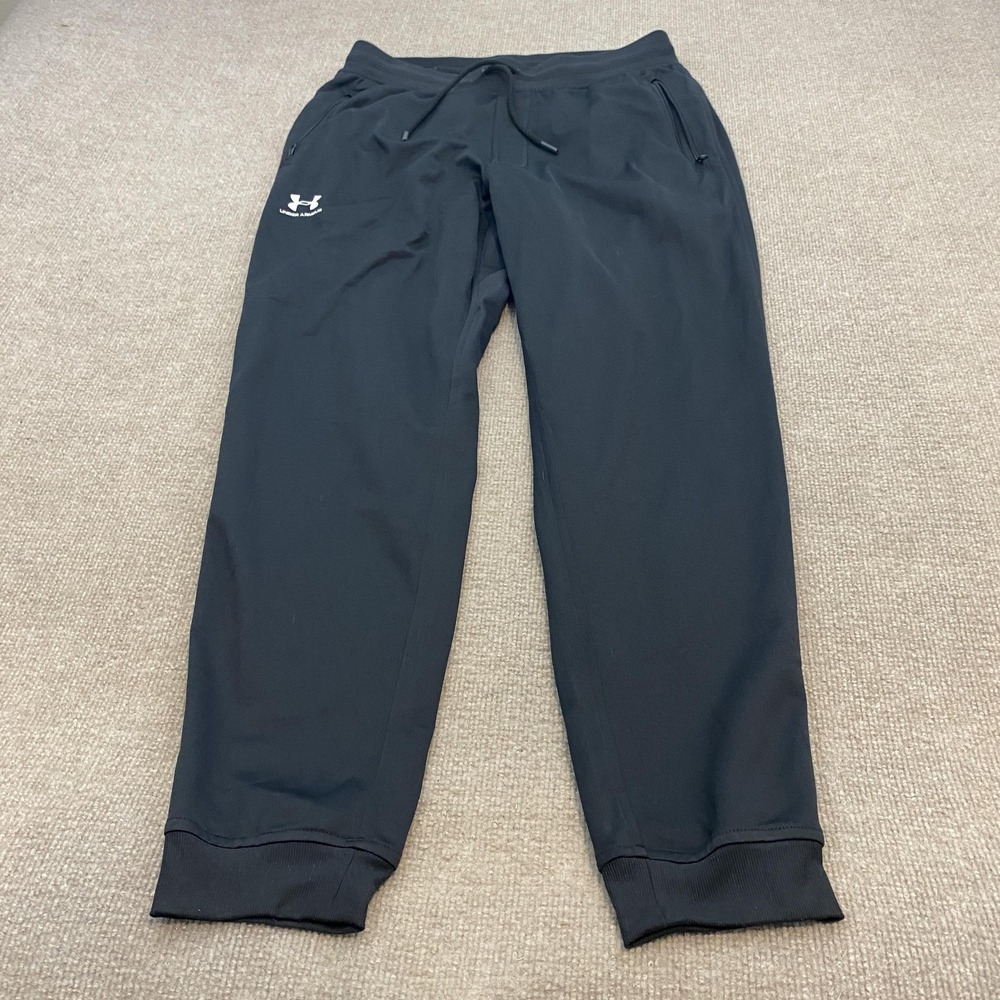 Under Armour Pants Mens Large Black Jogger Athletic Elastic Waist Zip Pockets